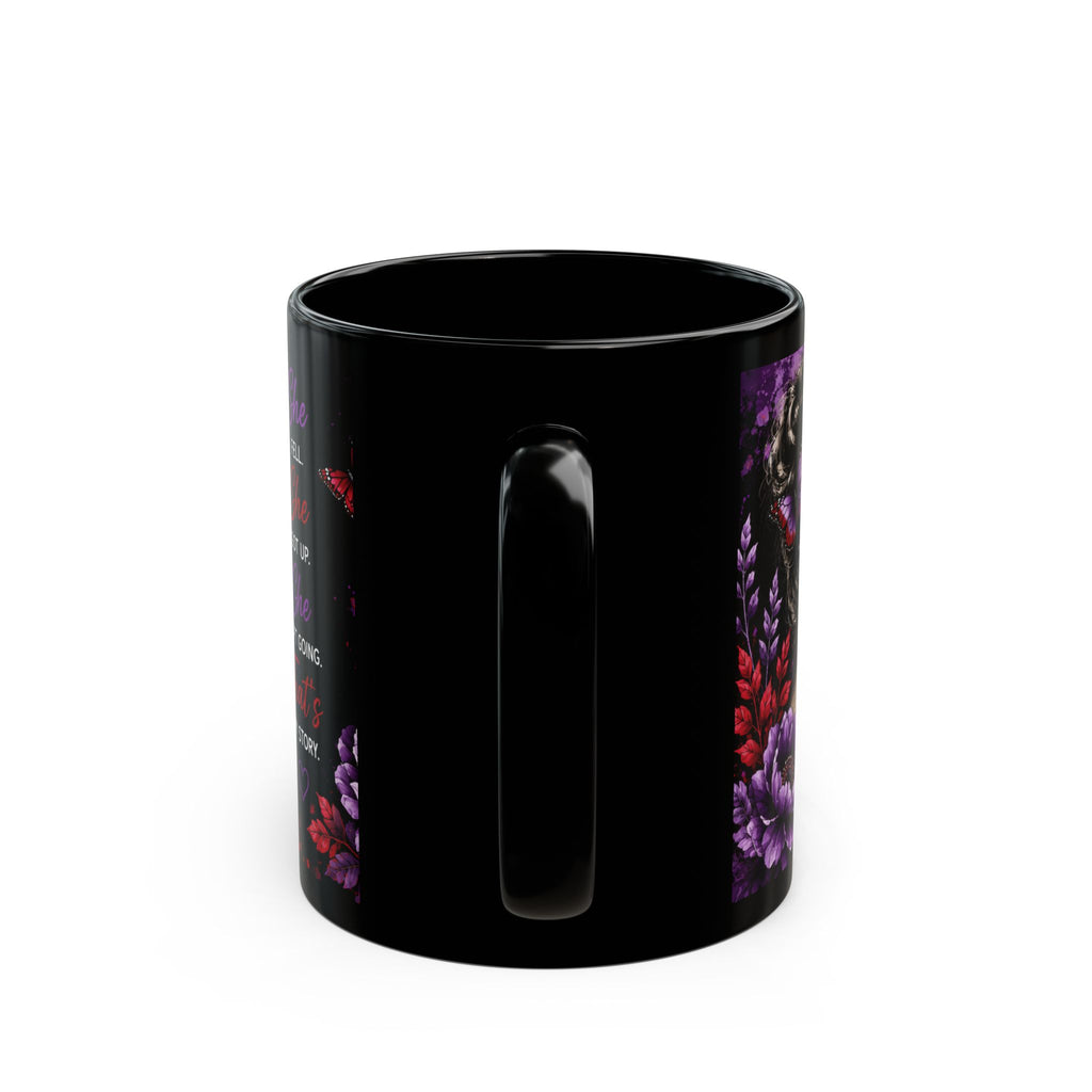 Bruises to Blessings Inspirational Black Coffee Mug — ‘She Fell, She Got Up’ Empowerment Design (11oz/15oz)