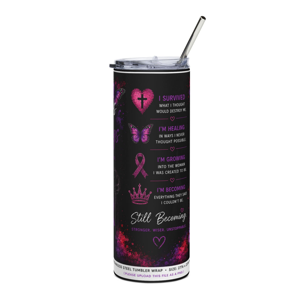 20oz Stainless Tumbler — 'Bruises to Blessings' Purple Ribbon Survivor Affirmation