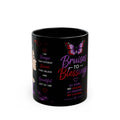 Bruises to Blessings Inspirational Black Coffee Mug — ‘She Fell, She Got Up’ Empowerment Design (11oz/15oz)