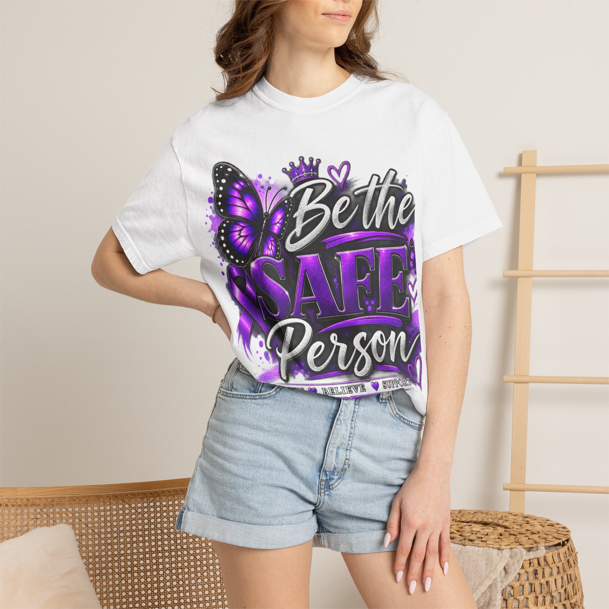 Be the Safe Person T-Shirt — Purple Domestic Violence Awareness Tee