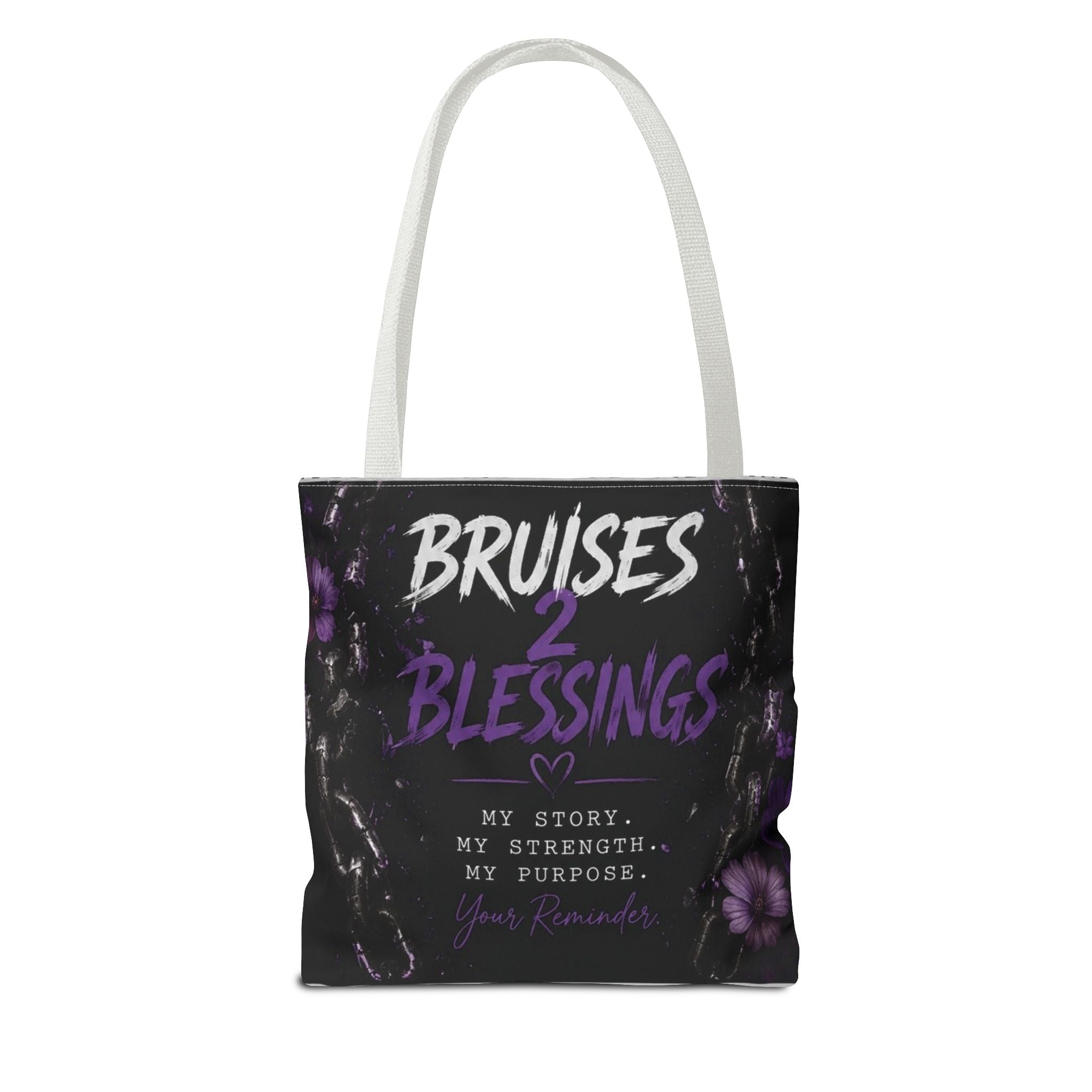 Bruises 2 Blessings All-Over Print Tote Bag — Purple Butterfly Empowerment Shopper