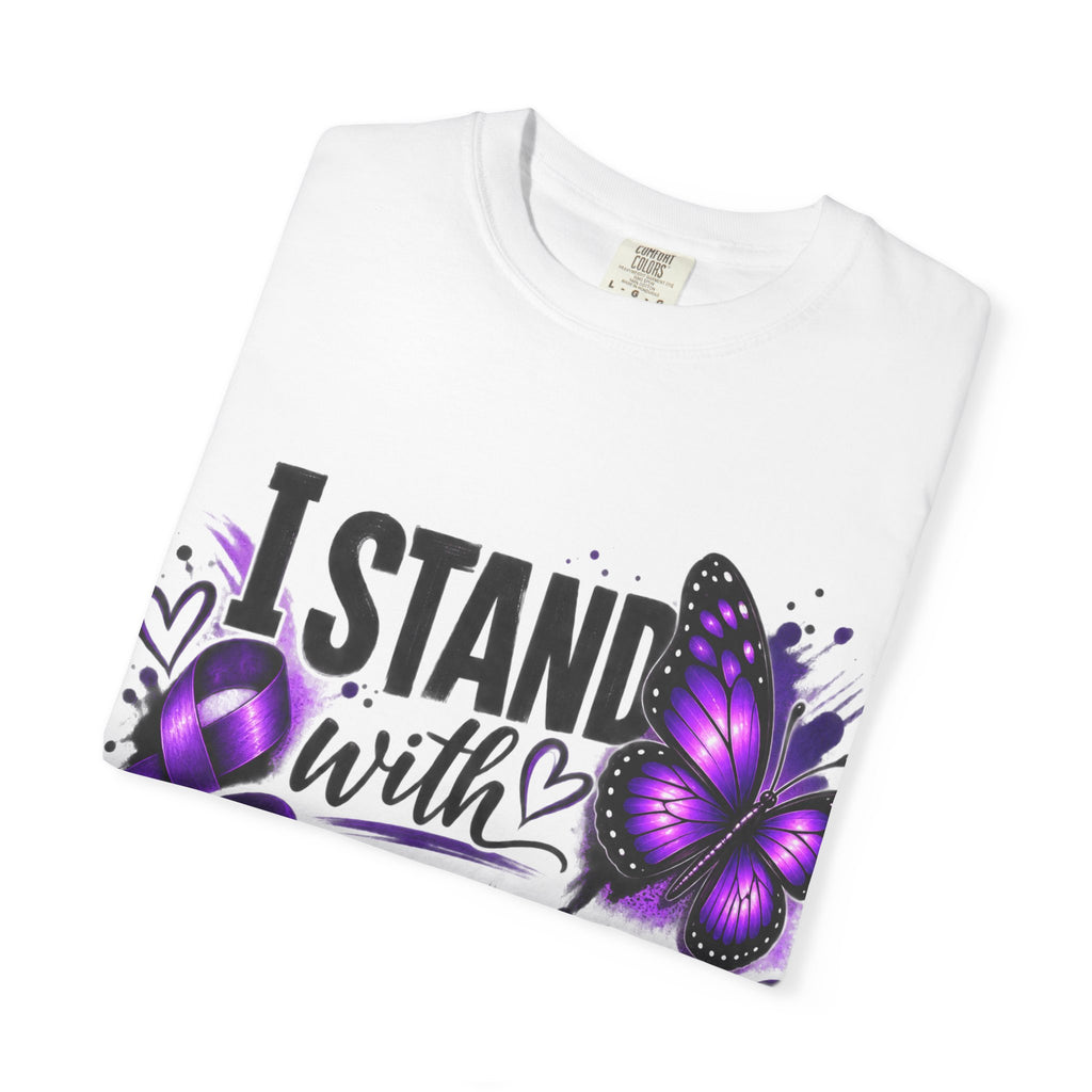 Survivor Support T-Shirt — "I Stand With Survivors" Purple Ribbon Butterfly Tee