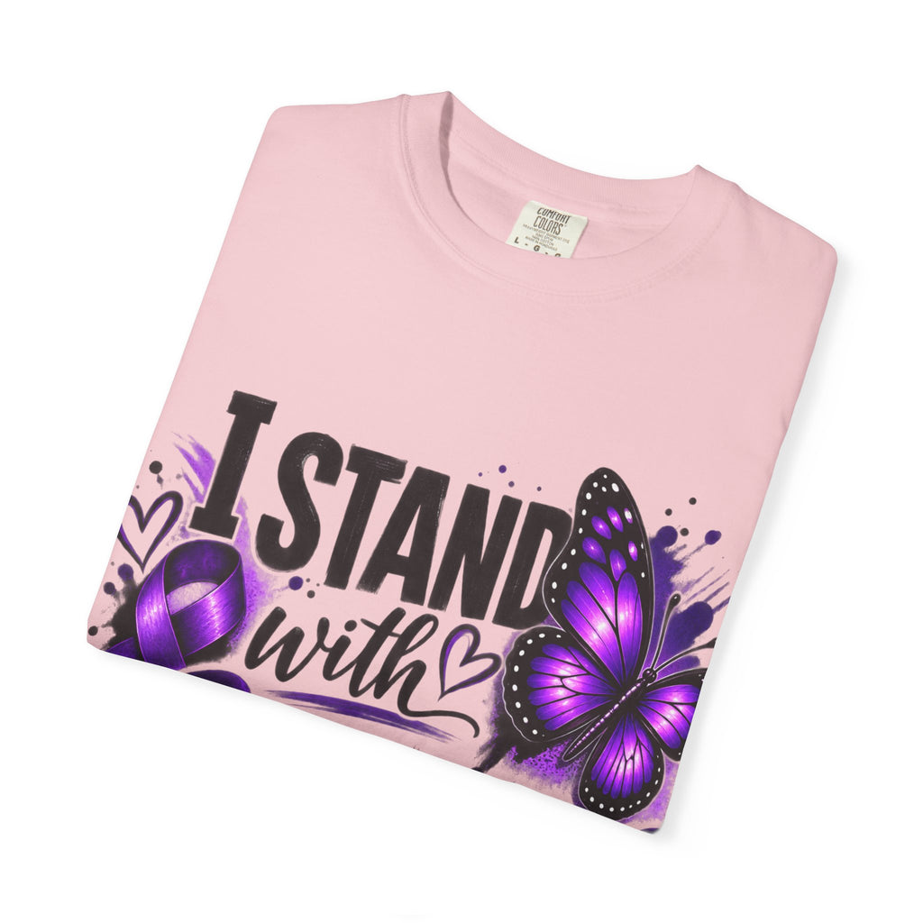 Survivor Support T-Shirt — "I Stand With Survivors" Purple Ribbon Butterfly Tee