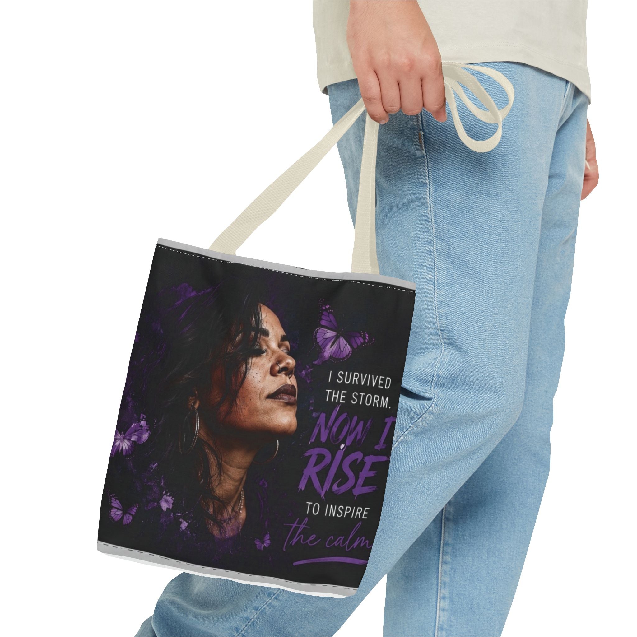 Bruises 2 Blessings All-Over Print Tote Bag — Purple Butterfly Empowerment Shopper