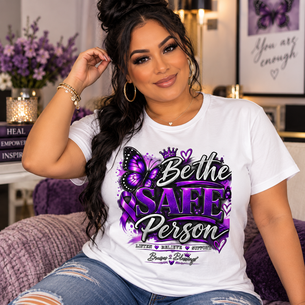 Be the Safe Person T-Shirt — Purple Awareness Ribbon Butterfly Tee
